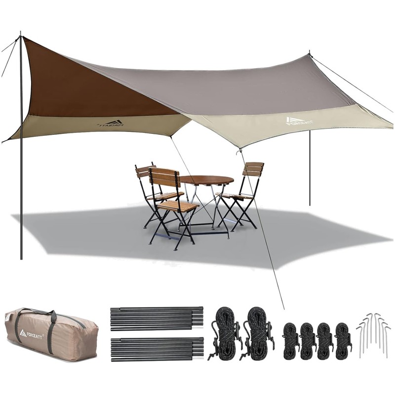 12x14FT Waterproof Camping Tarp with 2 Poles