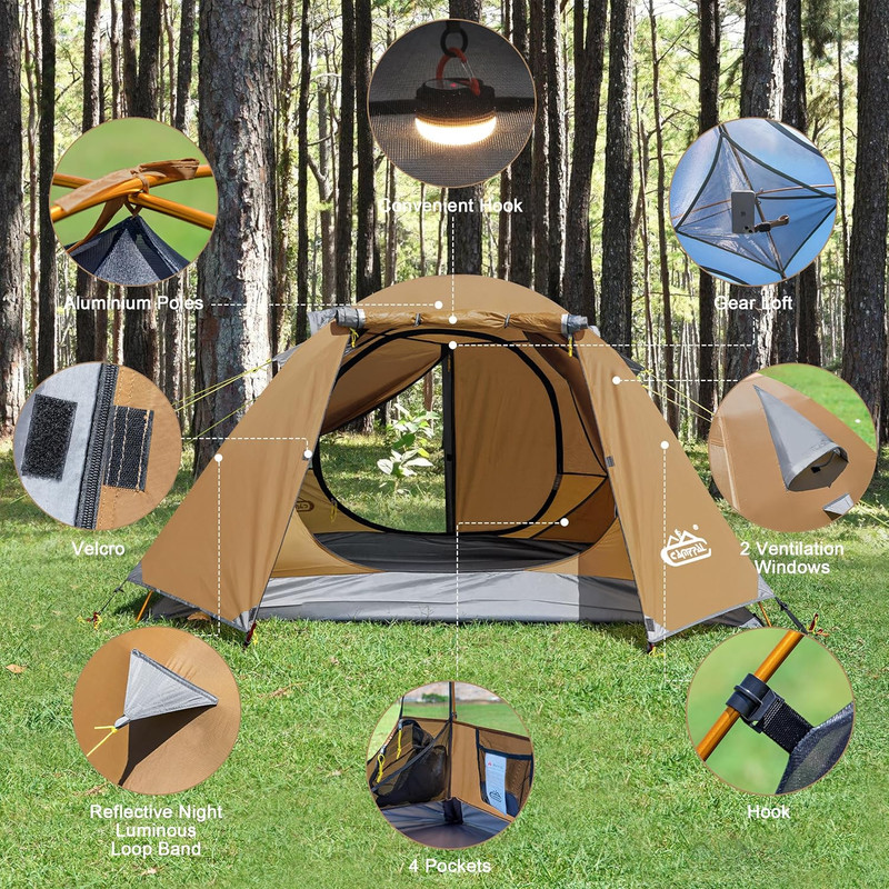 2-3 Person Backpacking Tent with Double Door 2 Vestibule, Waterproof Windproof L gallery
