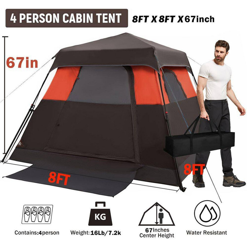 Camping Tent 8 Ft. X 8 Ft. Brick Red Camping Tent Fast Cabin Tent with Instant S gallery