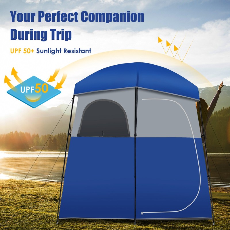 Double-Room Camping Shower Toilet Tent with Floor Oversize Portable Storage Bag gallery