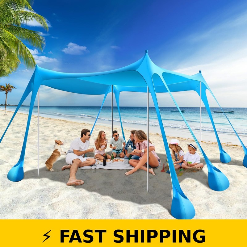 Rhino Valley Beach Tent 10×10 FT UPF50+ Sun Shelter Sky Blue