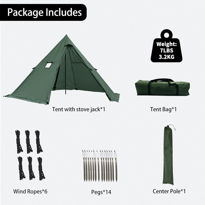 Hot Tent with Stove Jack and Snow Skirt, 6.89~8.53Ft Standing Room, 2~5 Person, gallery