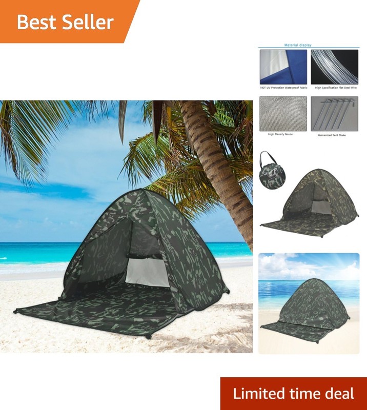 Camouflage Instant Beach Tent for 3, Waterproof & UV Protected – 1kg Lightweight