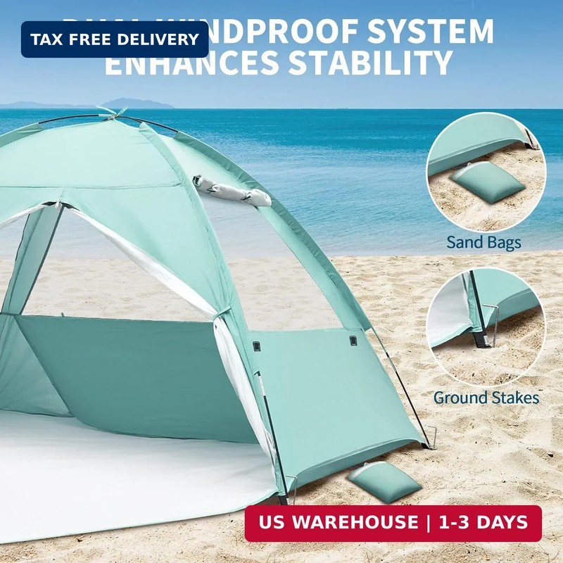 Beach Tent for 3-4 Person, Large Easy Setup Beach Shade Canopy with UPF 50＋ UV P gallery