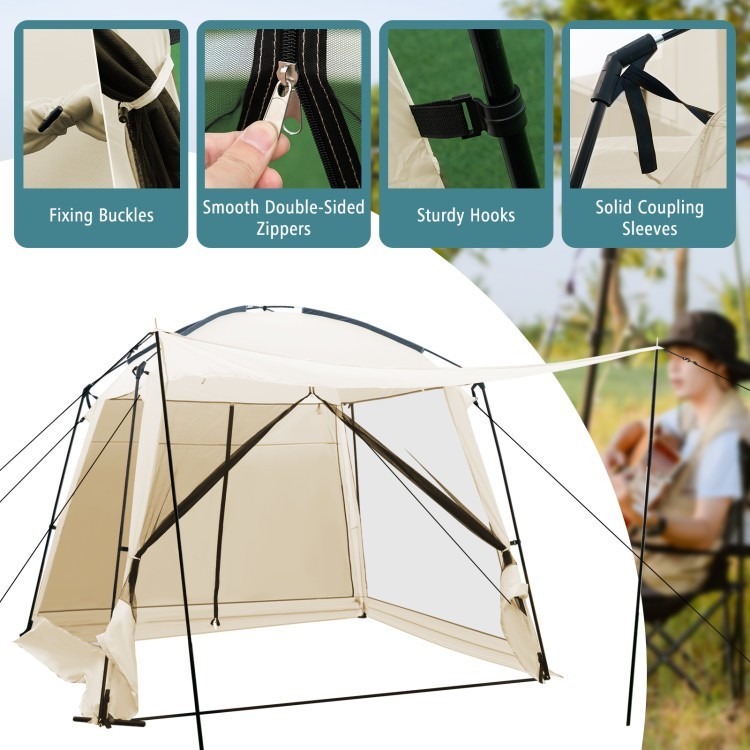 Costway 10×10 Ft Screened Canopy Tent w/ Vestibule & Zippered Door FREESHIPPING