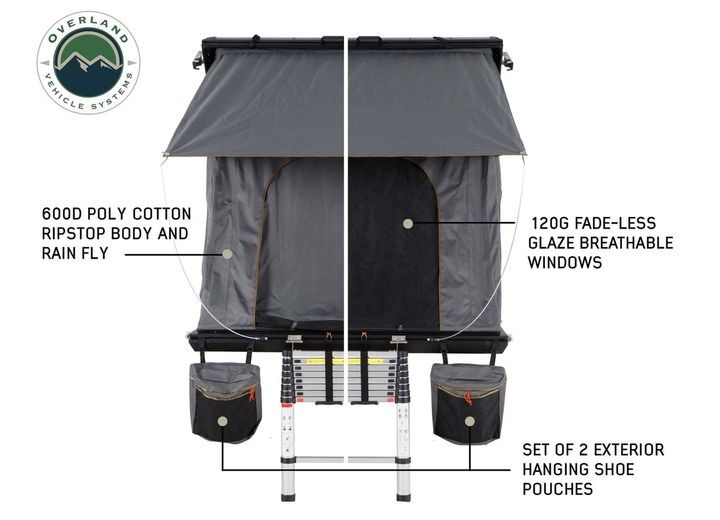 Overland 18099901 Mamba Clamshell Aluminum Roof Top Tent Grey/Black 2+ Cap Large gallery