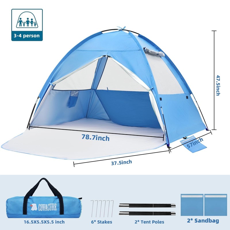 Beach Tent Sun Shelter for 3-4 Person - UPF 50+ UV Protection Beach Shade Wat... gallery