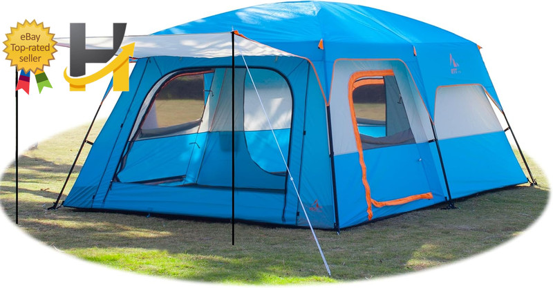 Extra Large Tent 6-14 Person Family Cabin Tents 2 Rooms 3 Doors & 3 Windows Mesh
