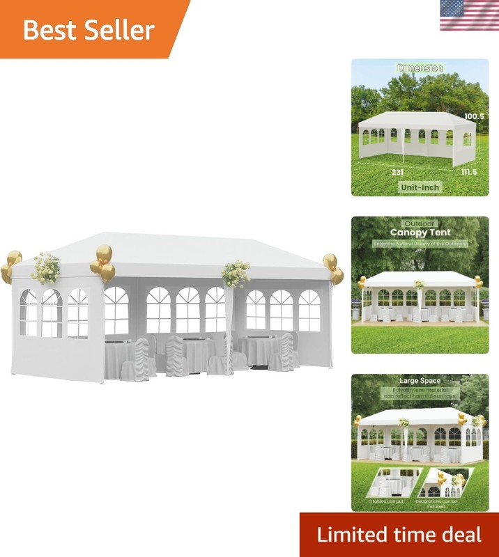 Spacious 10×20 ft White Gazebo Tent – Ideal for Weddings and Outdoor Events
