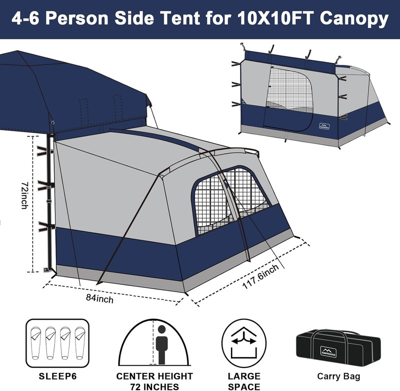 Canopy Side Tent,4-6 Person Camping Cube Tent for 10X10 Pop up Canopies,Easy up gallery
