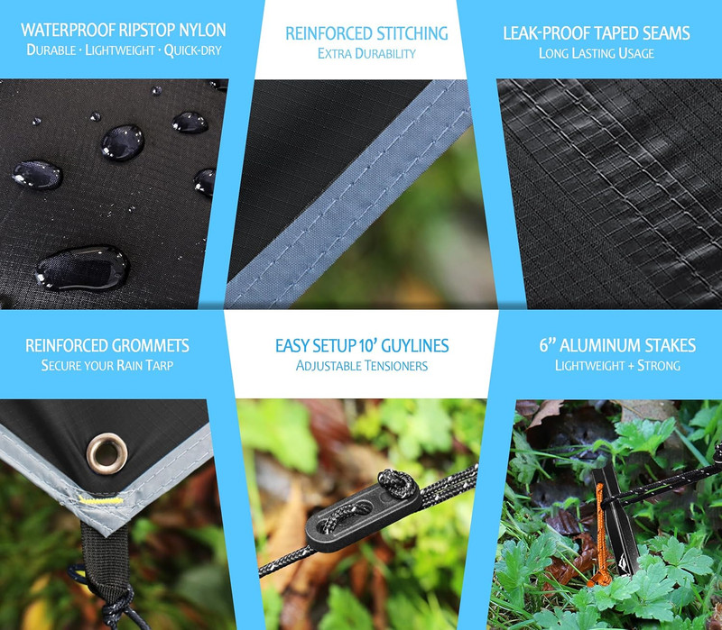 Waterproof Hammock Rain Fly [12Ft X 9Ft] - Portable Large Camping Tarp - Premium gallery