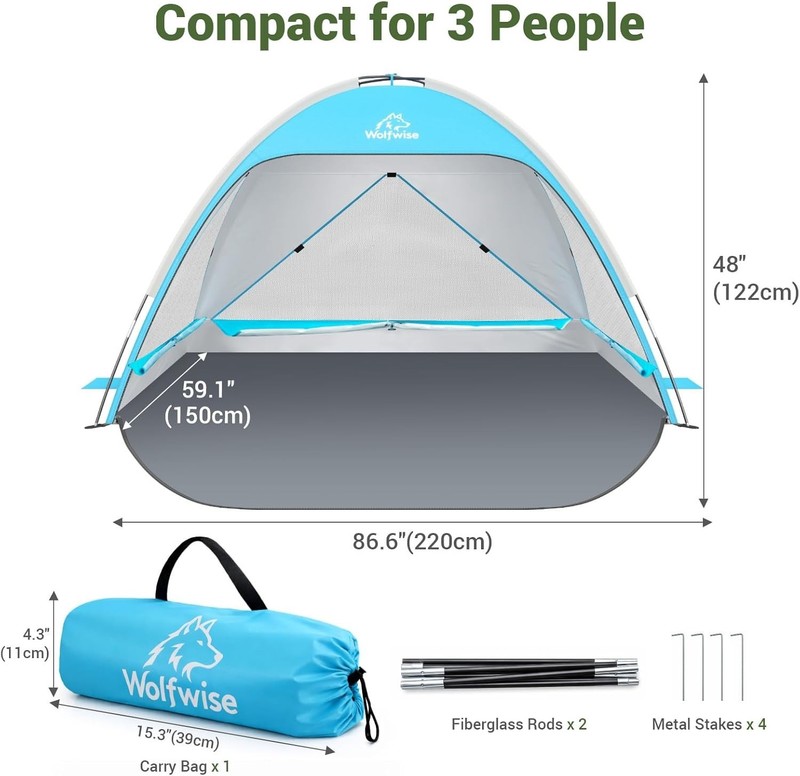 Beach Tent Sun Shelter for 3 Person with UPF 50+ UV Protection, Sun Shade Bea... gallery