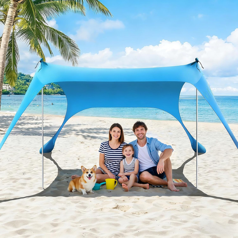 Beach Tent, 10 X 10 FT Beach Shade UPF50+ Protection, Beach Canopy with 8 Sandba