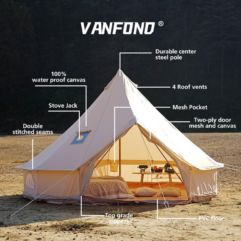 Canvas Bell Tent Stove Jack Waterproof Breathable Yurt Glamping Detachable gallery