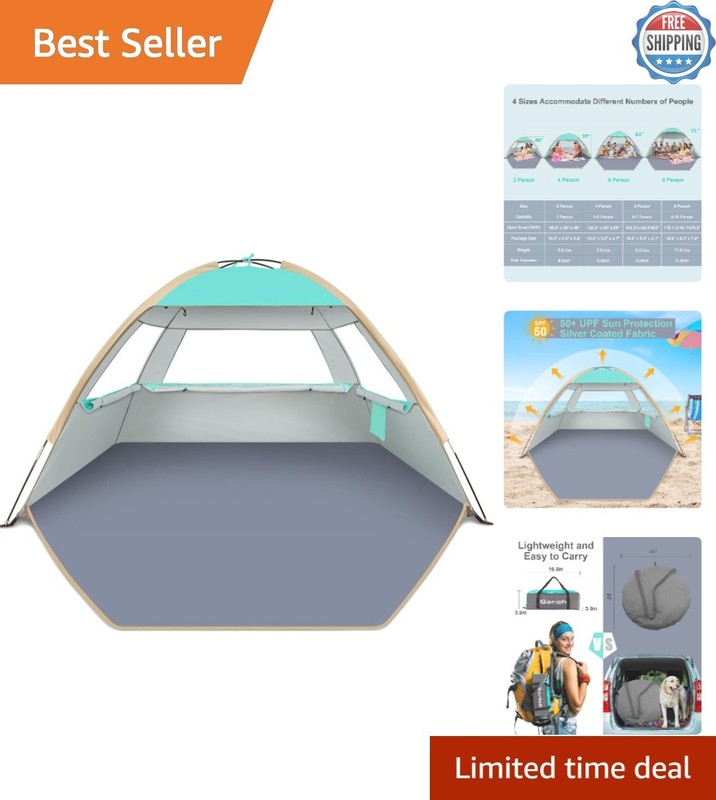 Turquoise Beach Tent for 3-4 Persons with UPF 50+ UV Protection – Lightweight…