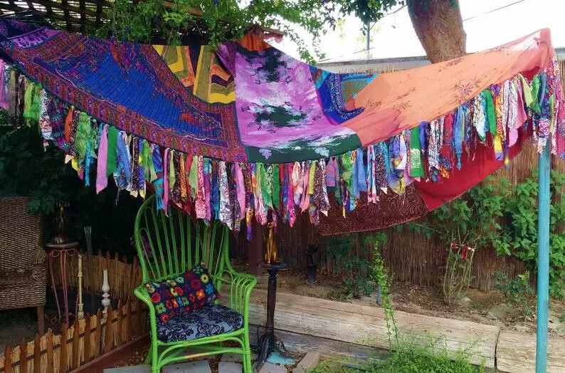 Indian Vintage Silk Sari Multi color Patchwork hippie Boho tent Glamping Decor