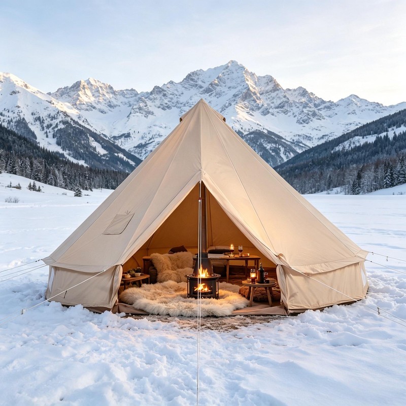 Cotton Canvas Bell Tent, Waterproof Large Tents with Sturdy Center & Door Pole gallery