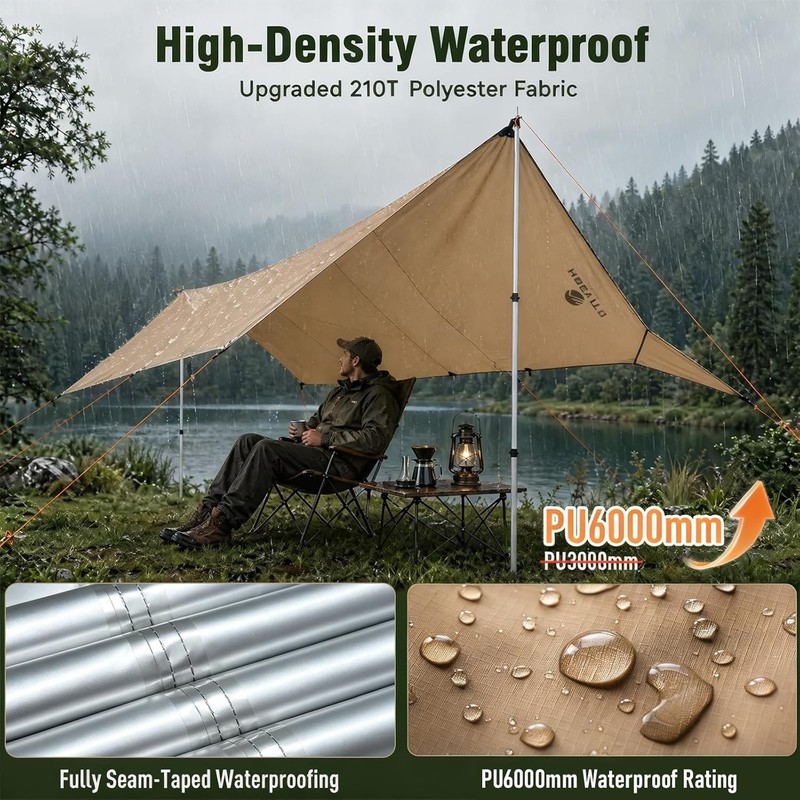 17x10FT Waterproof Camping Tarp, PU6000mm Rain Fly, UPF 100+ Sun Shelter gallery
