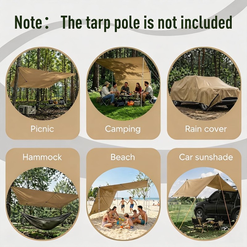 17x10FT Waterproof Camping Tarp, PU6000mm Rain Fly, UPF 100+ Sun Shelter gallery
