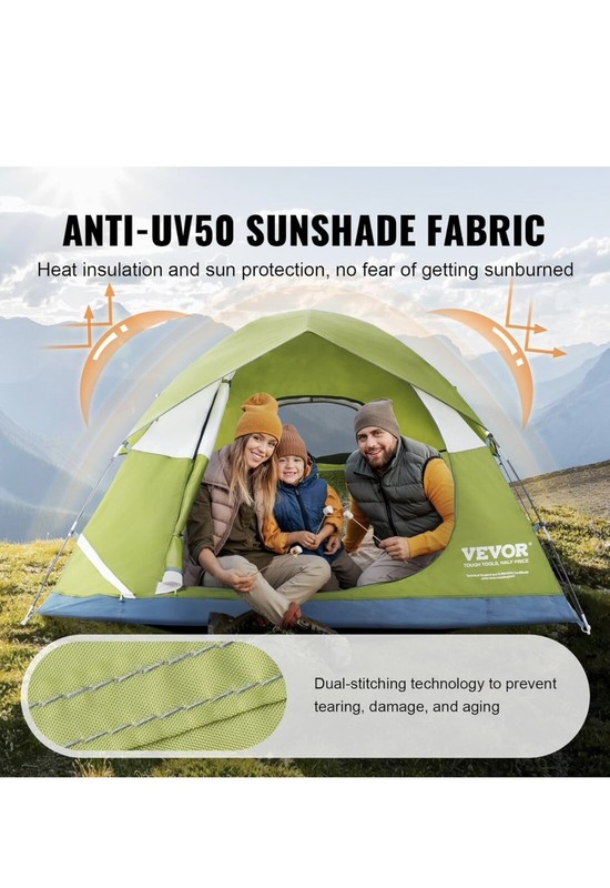 VEVOR Camping Tent Camp Tent 7 x 7 x 4 ft for 3 Person Waterproof Lightweight gallery