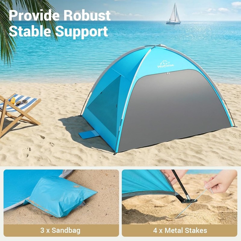 Beach Tent Sun Shelter for 3 Person with UPF 50+ UV Protection, Sun Shade Bea... gallery