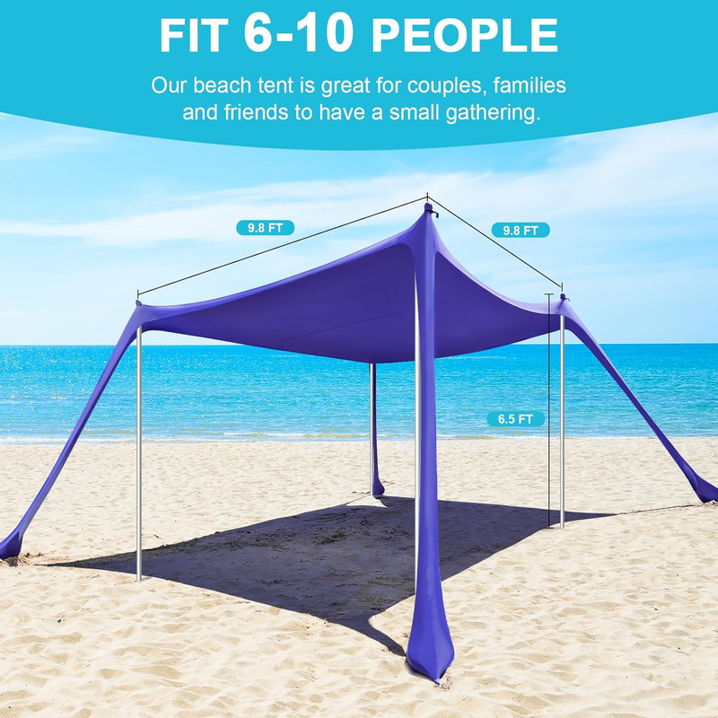 Beach Tent - 10 X 10 FT Beach Canopy, Portable Beach Tent Sun Shelter UPF50 with gallery
