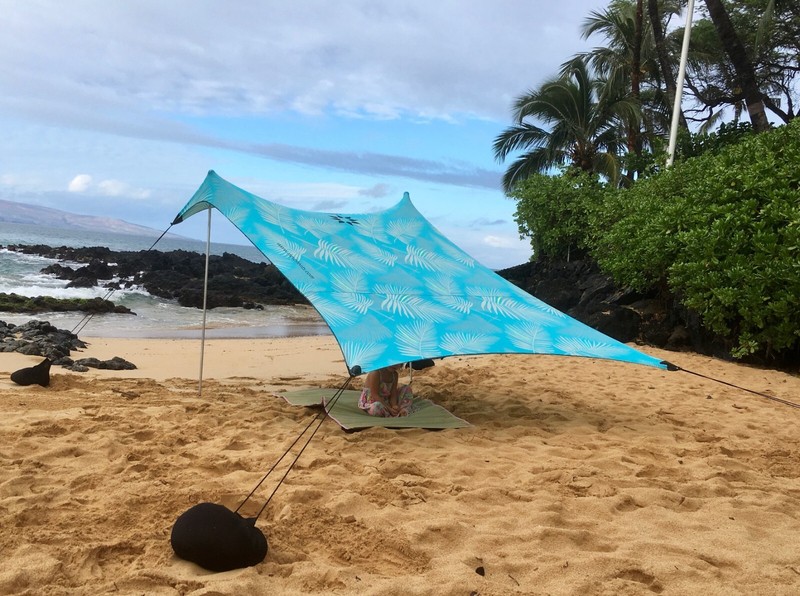 Neso Beach Tent with Sand Anchor, Portable Sunshade – 7′ x 7′ (Aqua Fronds)