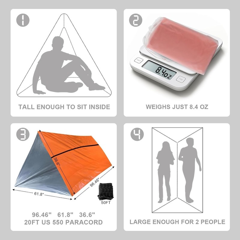 Compact 2-Person Mylar Emergency Shelter - Waterproof Survival Tent - Orange gallery