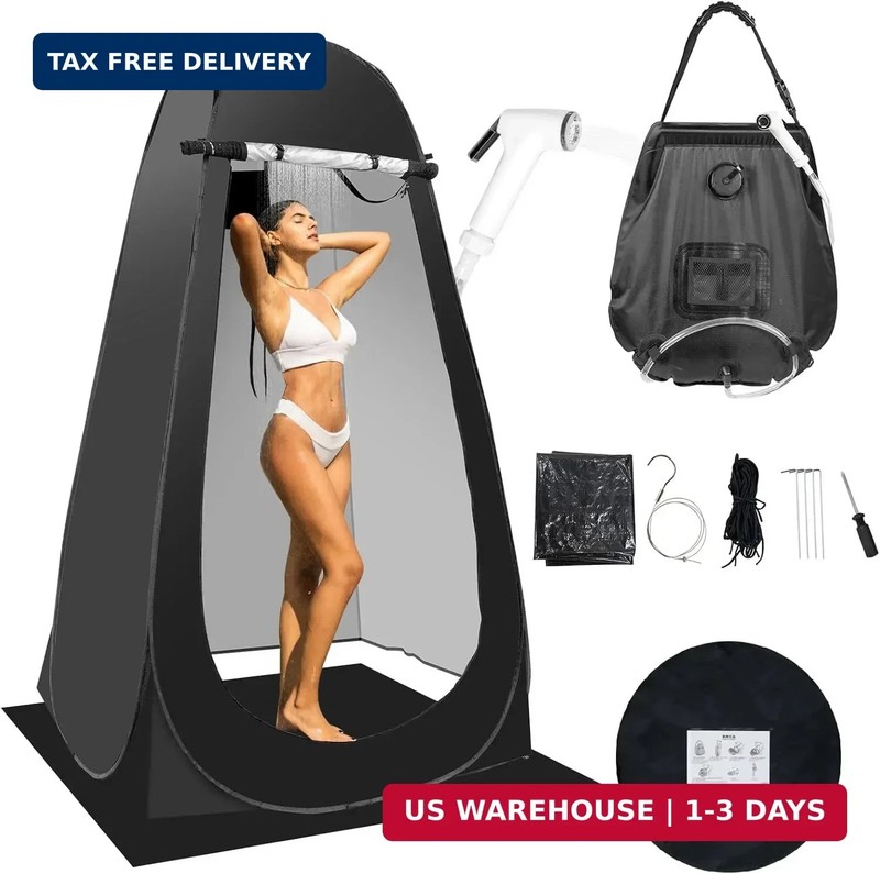 Portable Camping Privacy Tent, Outdoor Shower Tent Kit with 5 Gallon Shower Bag-