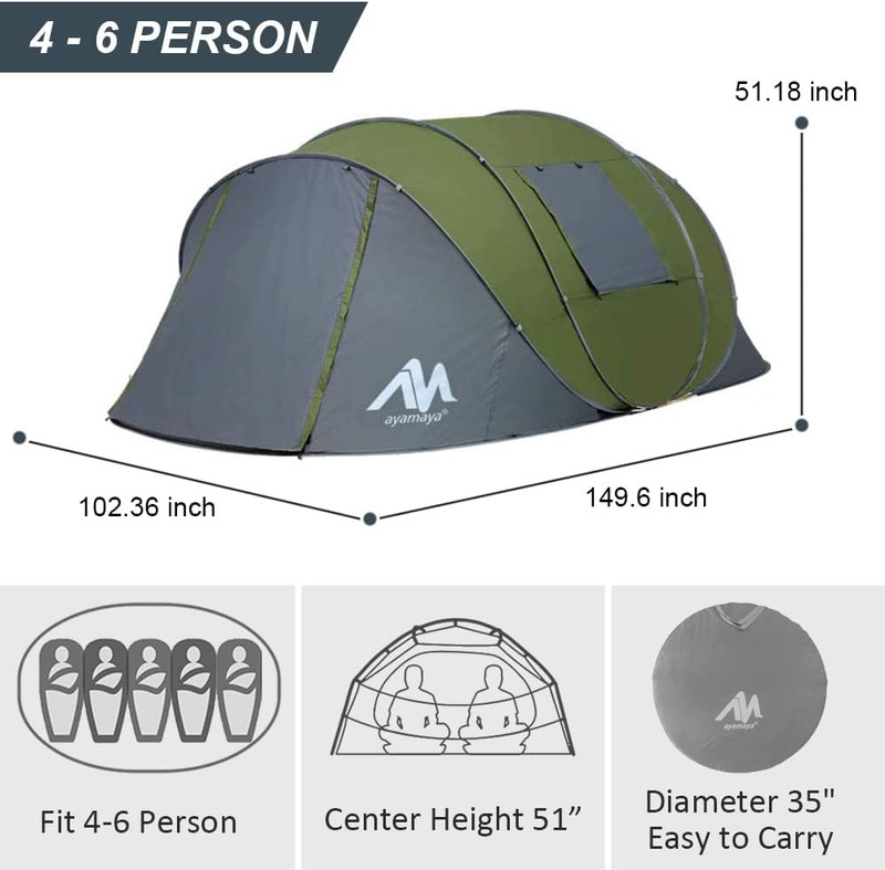 6 Person Easy Pop up Tents for Camping - Double Layer Waterproof Instant Tent w gallery
