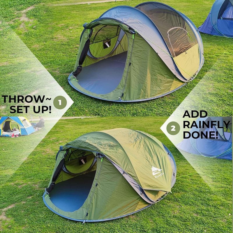 4 Person Easy Pop up Tent, Automatic Setup, Waterproof, 2 Doors-Instant Family T gallery