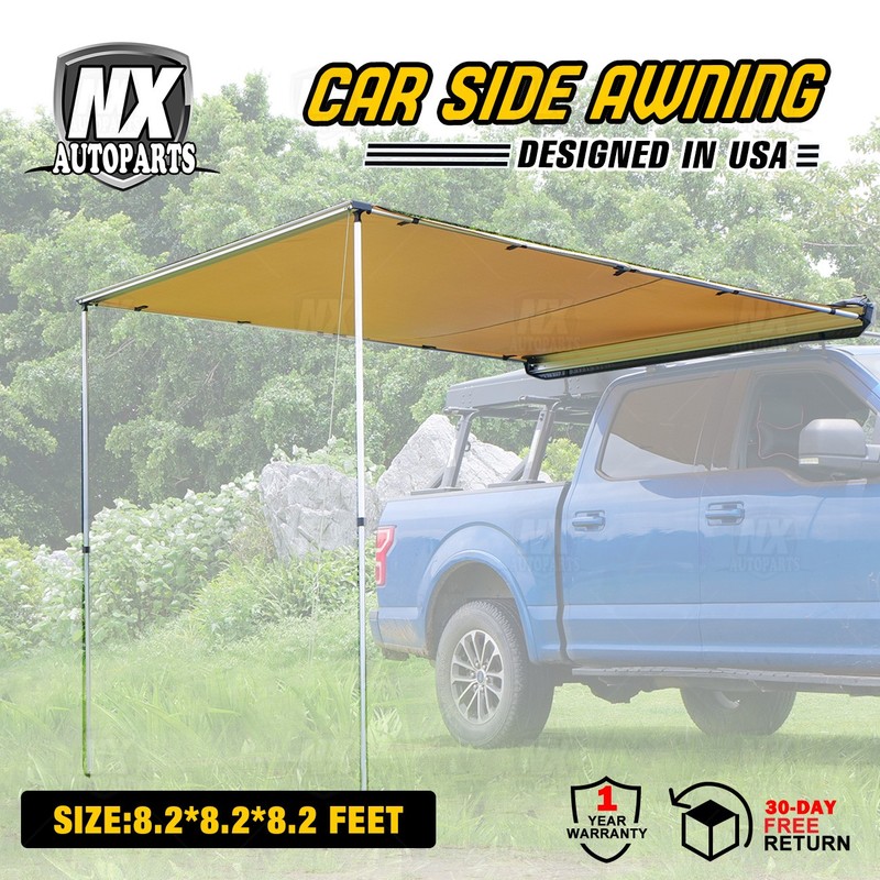 Travel Camping Khaki Car Side Awning Pull Out Tent Shelter 8.2×8.2ft Retractable