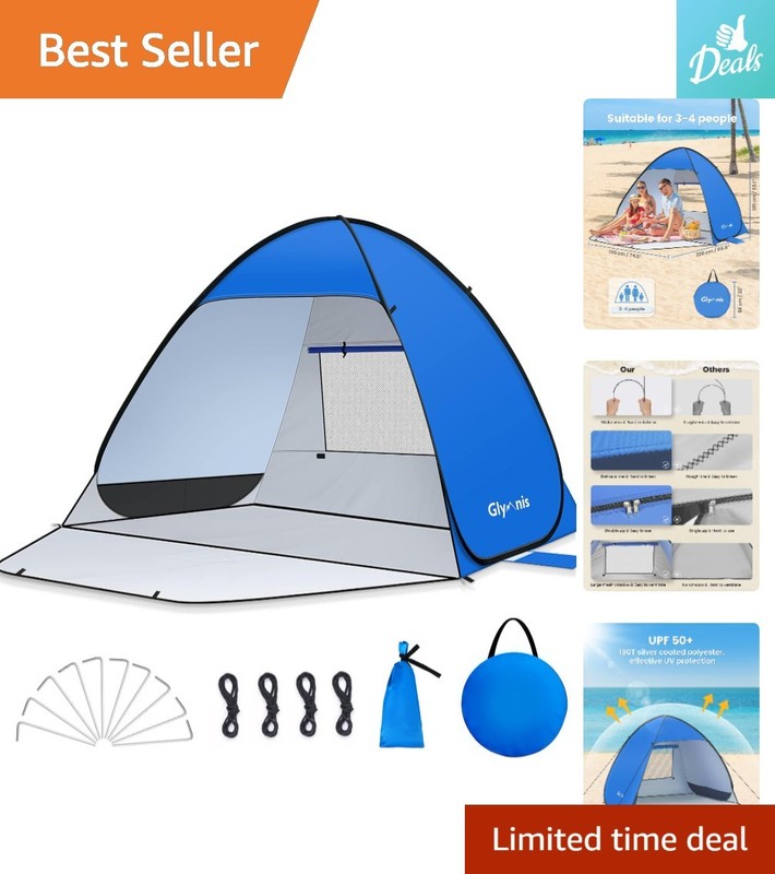 UPF 50+ Ventilated Pop Up Beach Tent with Zipper Door for Family Comfort