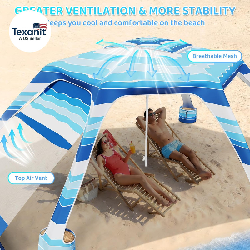 Beach Cabana with 6-Corner, 51.0 Sq.Ft UPF50+ Beach Canopy, Adjustable Height Be gallery