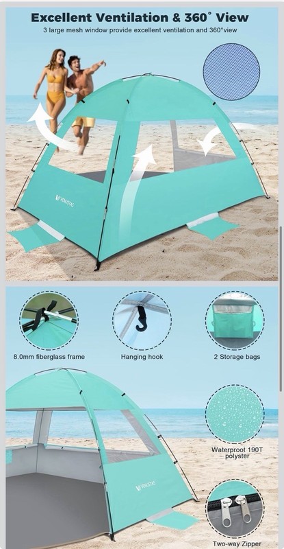 Venustas Beach Tent Sun Shelter for 3/4 People UPF 50+ Canopy