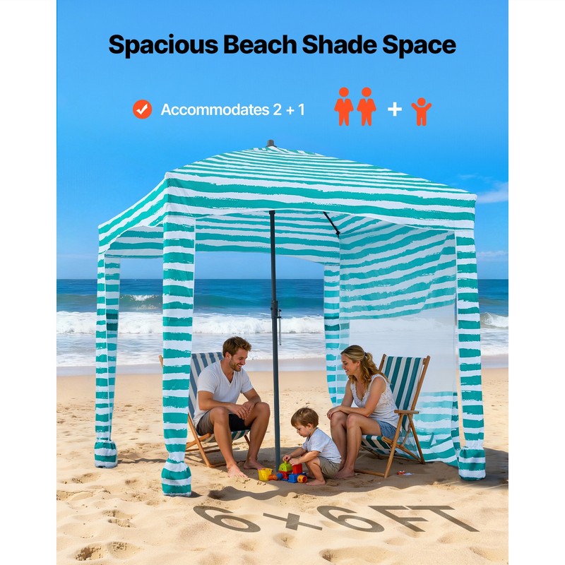 Uimoso Beach Cabana Canopy with Side Wall 6 x 6 ft UPF 50+ Green Stripes gallery