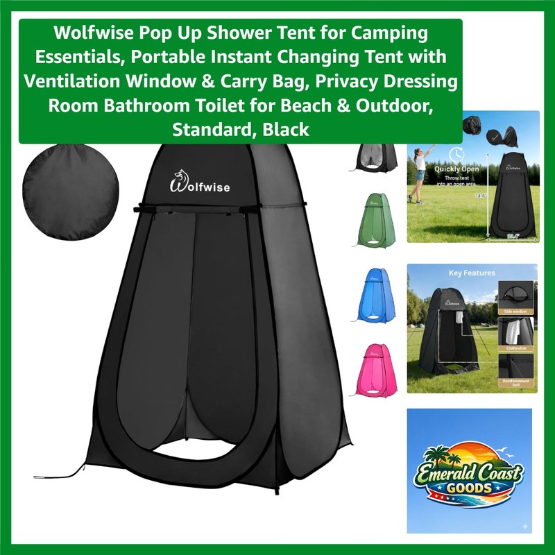 Multi-Use Privacy Tent for Camping: Easy Pop-Up Design, Black, 6’3″ Height