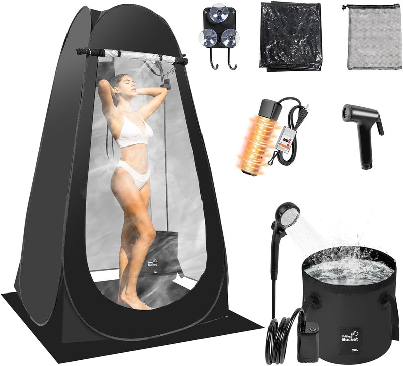Portable Hot Shower Tent for Camping,Pop up Privacy Tent with Rechargeable Campi