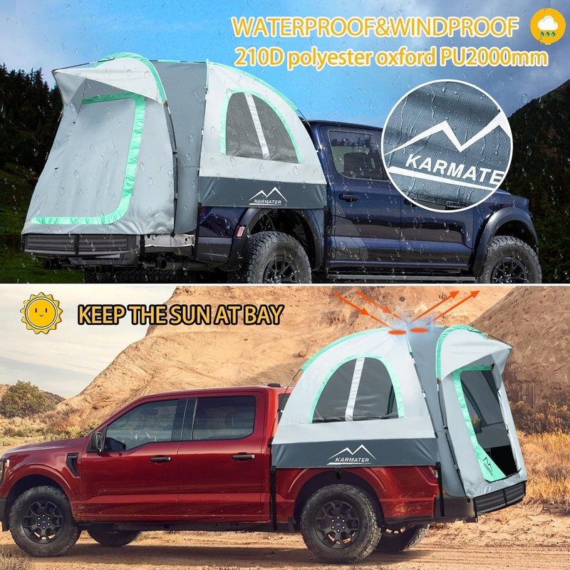 Pickup Truck Tent Waterproof PU2000mm Camping 5.5-6 Ft Bed 2-Person Sleeping gallery