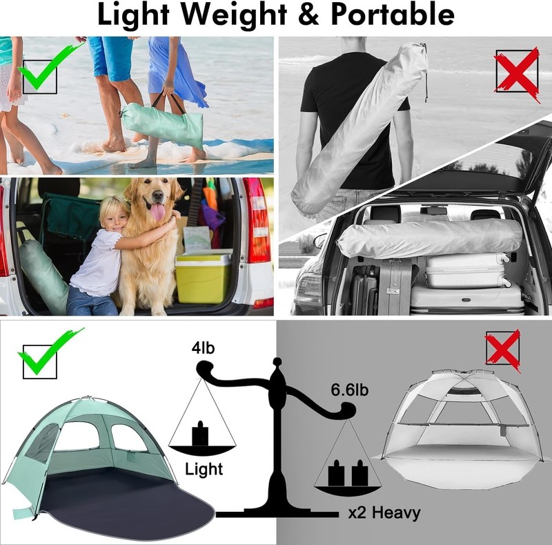 Lightweight Beach Tent for 3-8 People - UV Protection, Easy Setup & Carry Bag gallery