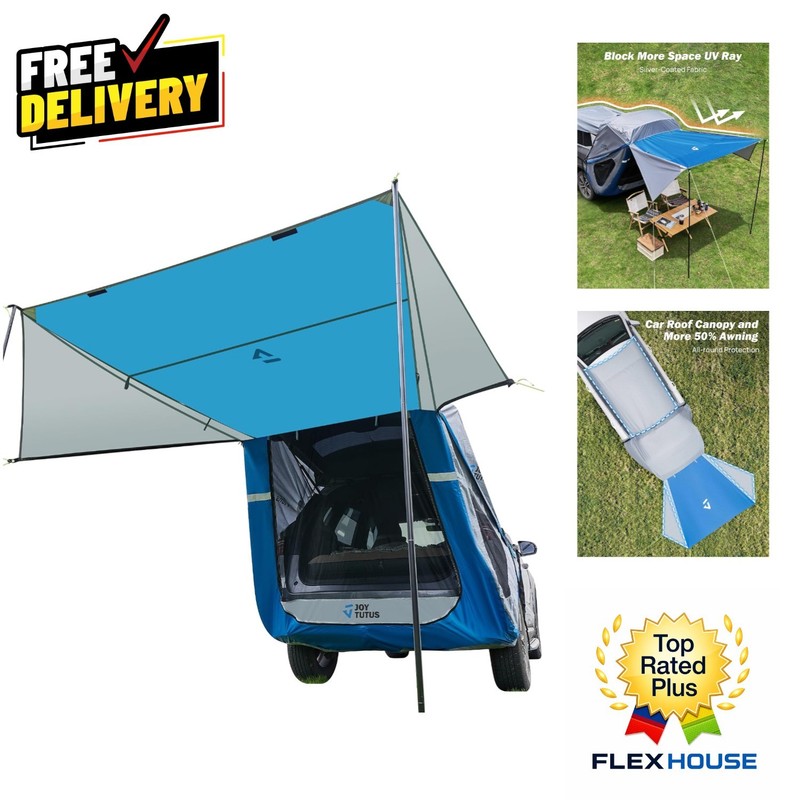 Luxurious Grey-Blue SUV Tailgate Tent with 3-Sided Awning, Waterproof & Portable