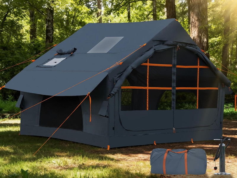 Inflatable Tents for Camping with Stove Jack, 2/4/6/8 Person Easy Setup Blow up