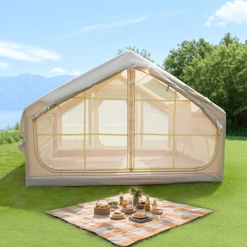 Inflatable Camping Tent for 4-Season Waterproof Outdoor Use with Hand Pump Red