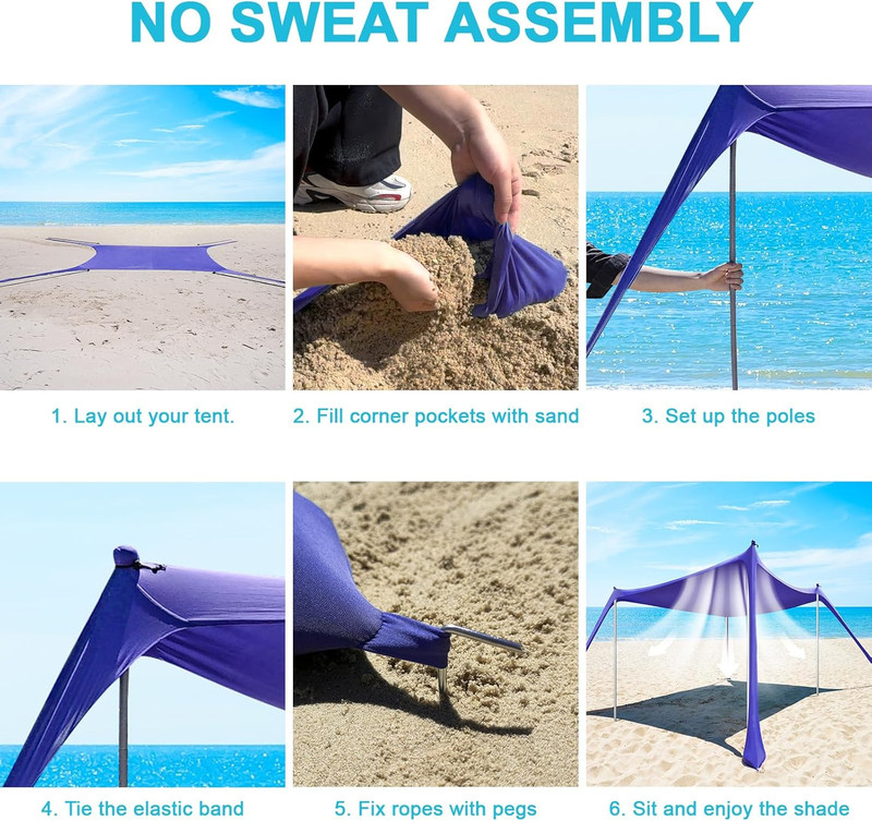 Beach Tent - 10 X 10 FT Beach Canopy, Portable Beach Tent Sun Shelter UPF50 with gallery
