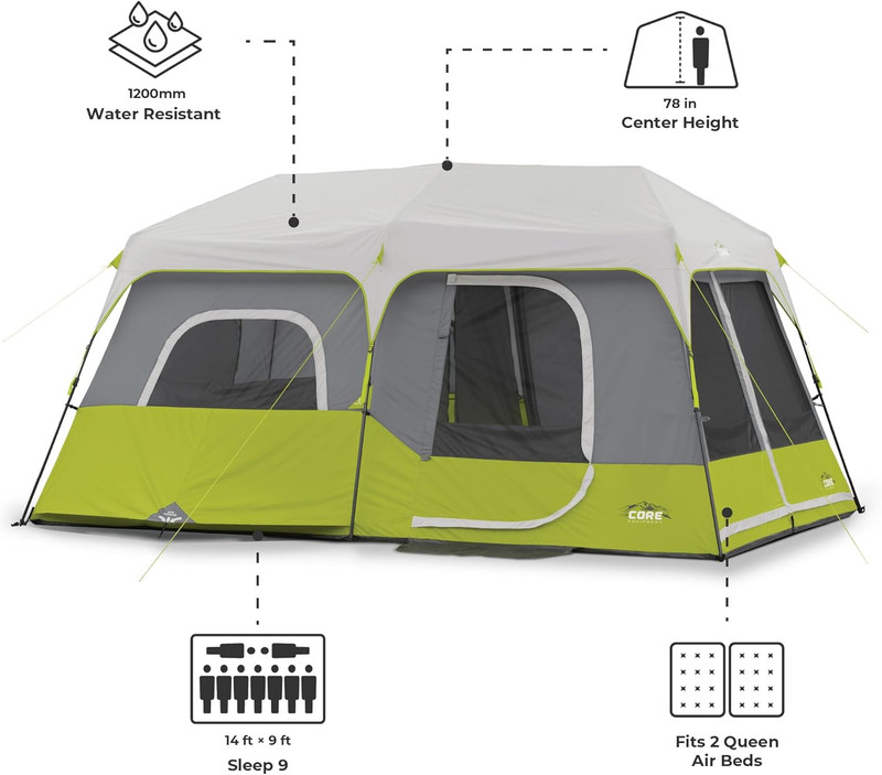 9 Person Instant Cabin Tent 14' x 9' Family Camping Tent Green Model gallery