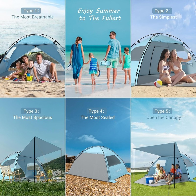 Sky Blue Pop Up Beach Tent - Quick Setup with 360 Ventilation & Privacy gallery