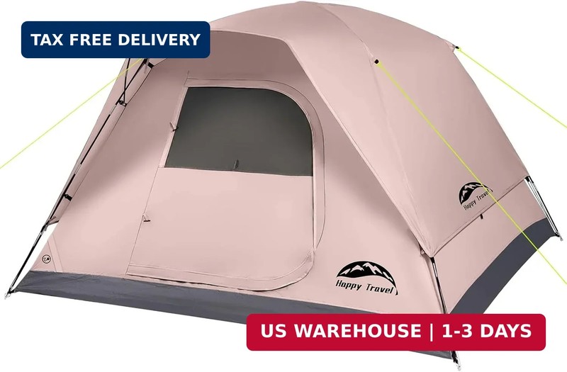 Happy Travel Camping Tent, 4 Person Dome Tents for Camping with Rainfly, Waterpr
