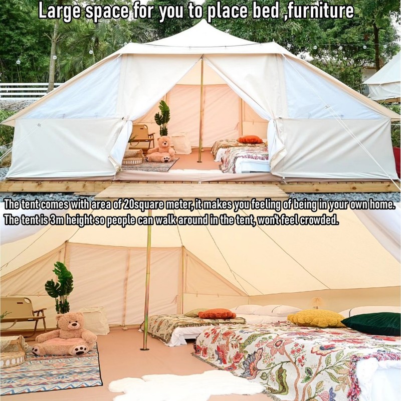 Outdoor Waterproof 5x4M Oxford Wall Tent Glamping 5M Bell Yurt Tent with 2 Doors