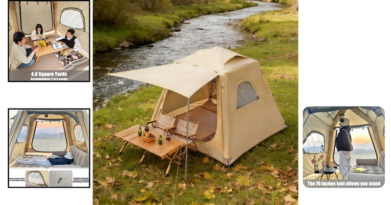 Inflatable Camping Tent for Family Outdoor Use in Khaki Quick Setup Waterproof gallery