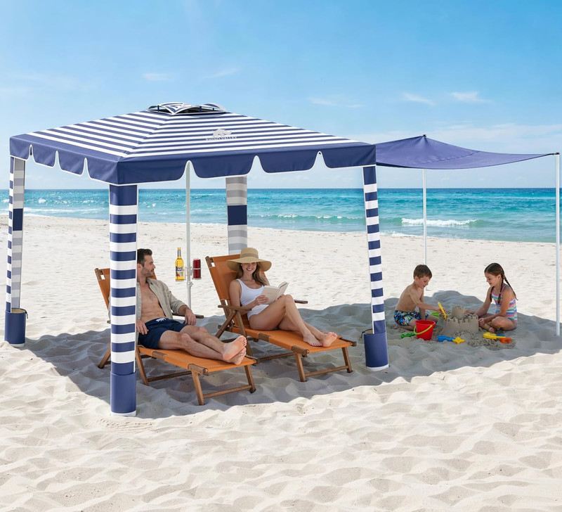 Beach Cabana, 120 Sq. Ft Beach Canopy UPF50+ Protection, Easy Setup & Adjustable